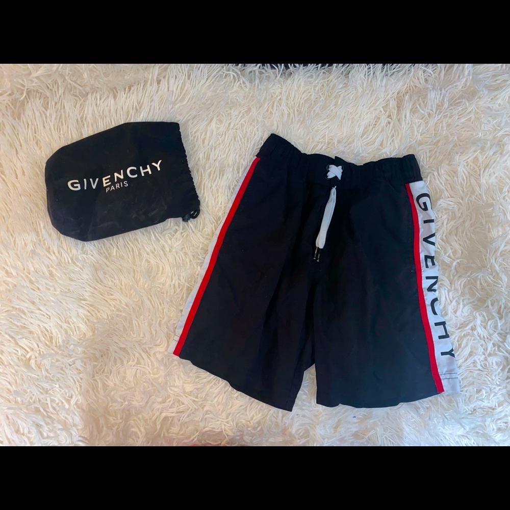 Givenchy Boys' Black Swim Trunks with Red Side Stripe